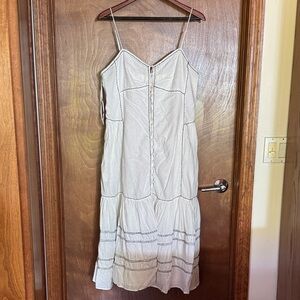 Anthropologie White Midi Dress with Basque Waist and Black Stitch Detailing